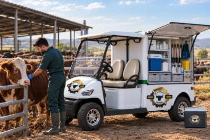 Elektrikli mobil klinik veteriner aracı çiftlikte